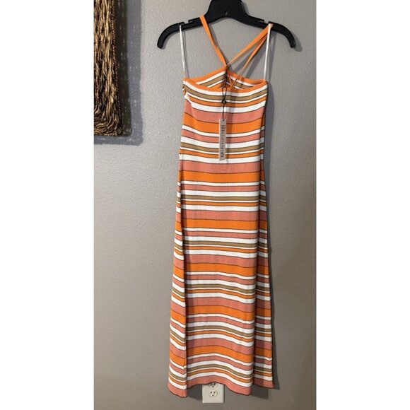 MinkPink Paige Sunset Striped Knit Midi Dress Orange Multi Color Medium NWT $139 - Picture 5 of 12